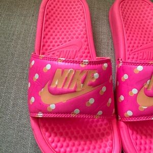 Nike Bright Pink Slides with Polka Dots